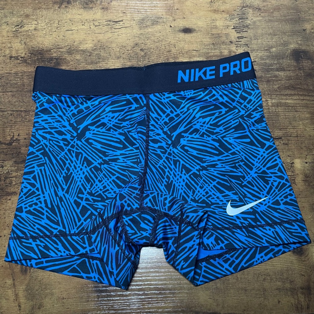 Nike Pro Compression Shorts Womens Small Blue Abstract Print Dri-FIT‎